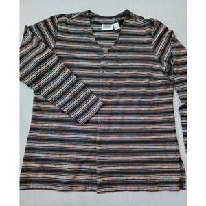 Vintage Chico's Design Womens Top Size 2 Multicolor Striped Metallic Thread USA